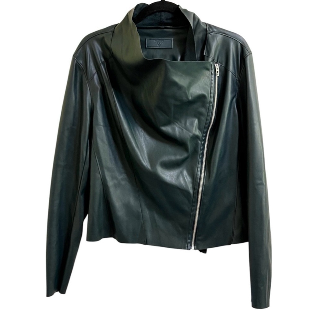 Blanknyc Green Faux Vegan Leather Moto Waterfall Jacket Asymmetrical Zipper XL